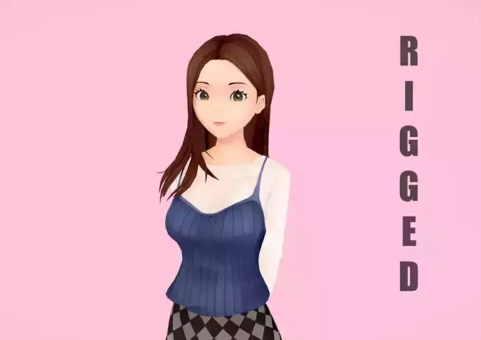 Rigged Anime Girl Character Low-poly 3D model