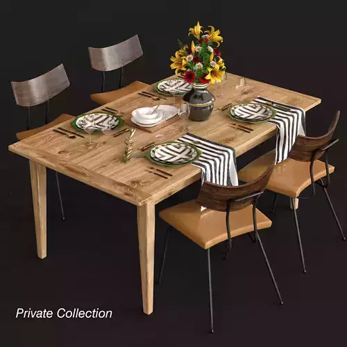 Dining table and chairs and serving