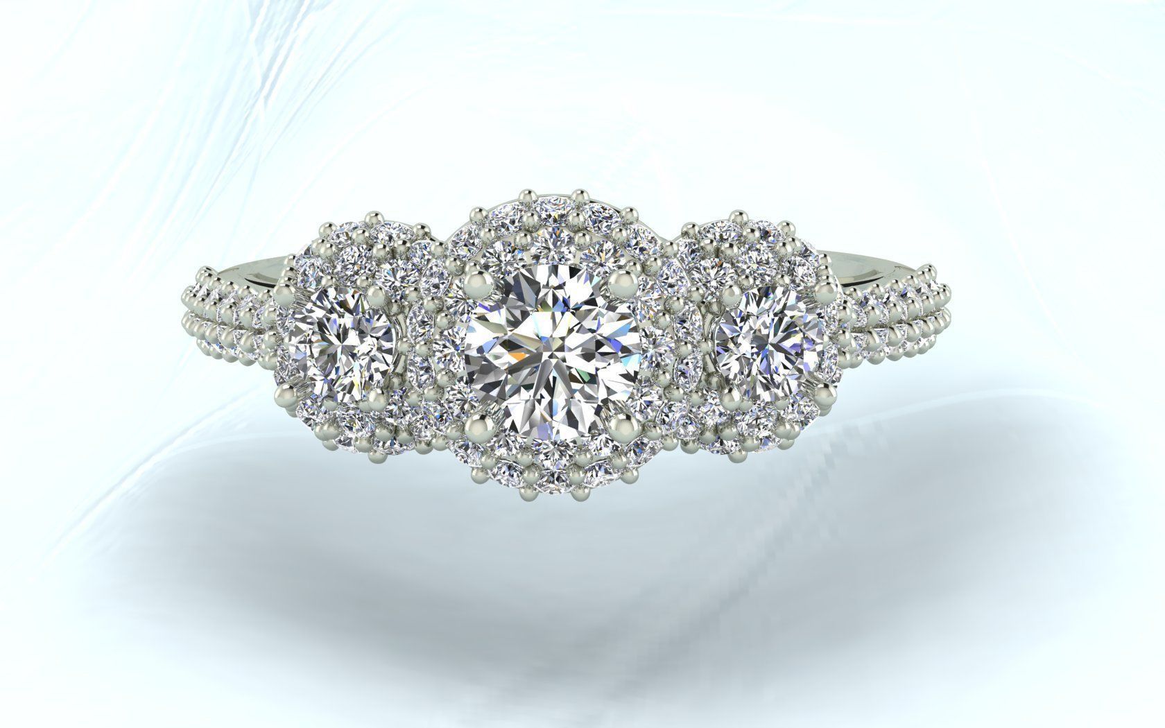 Three stone diamond ring 3D print model_1