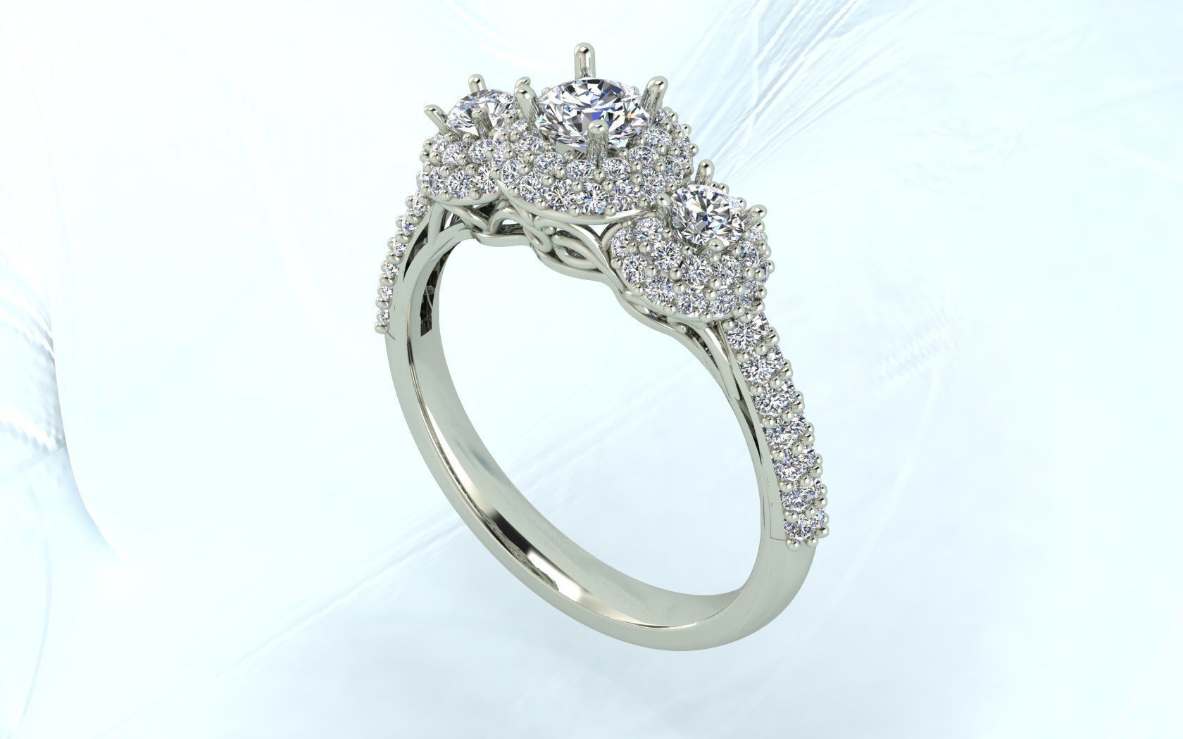 Three stone diamond ring 3D print model_2