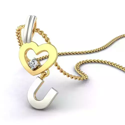 Letter U Script Gold Pendant With Diamonds 2
