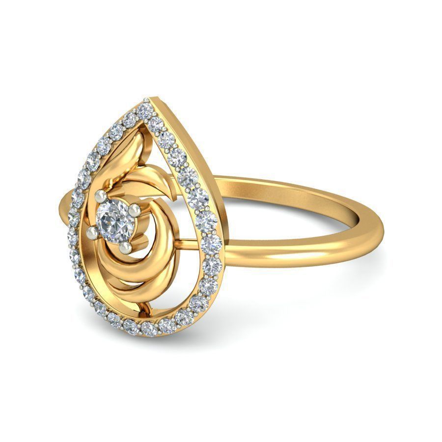 Drop Shaped Gold Ring With Diamonds 9 3D print model_5