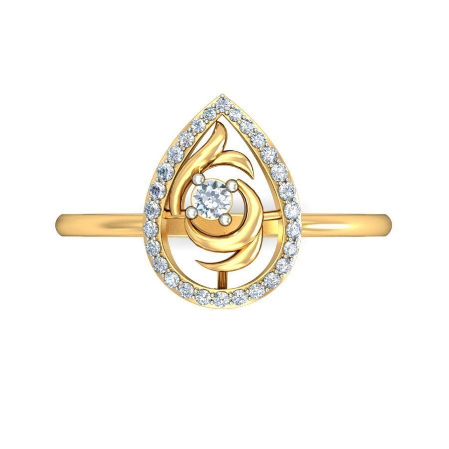 Drop Shaped Gold Ring With Diamonds 9 3D print model_4