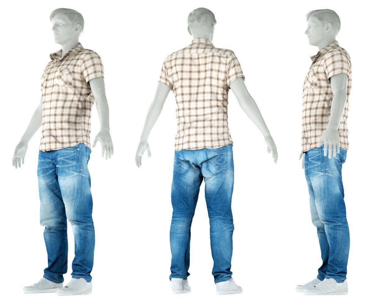 Male Casual Outfit 61 Shirt Jeans Footwear Low-poly 3D model_8