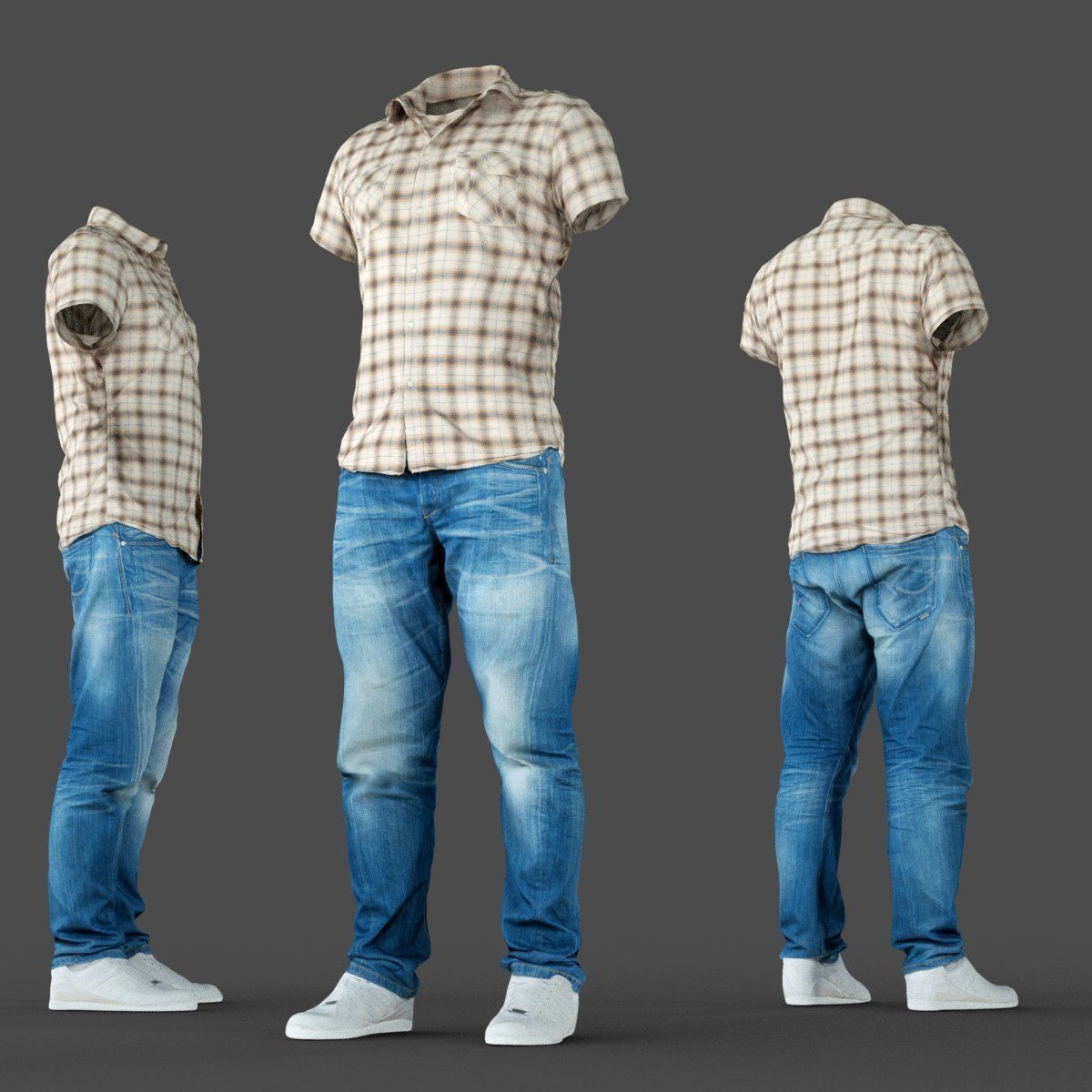Male Casual Outfit 61 Shirt Jeans Footwear Low-poly 3D model_7