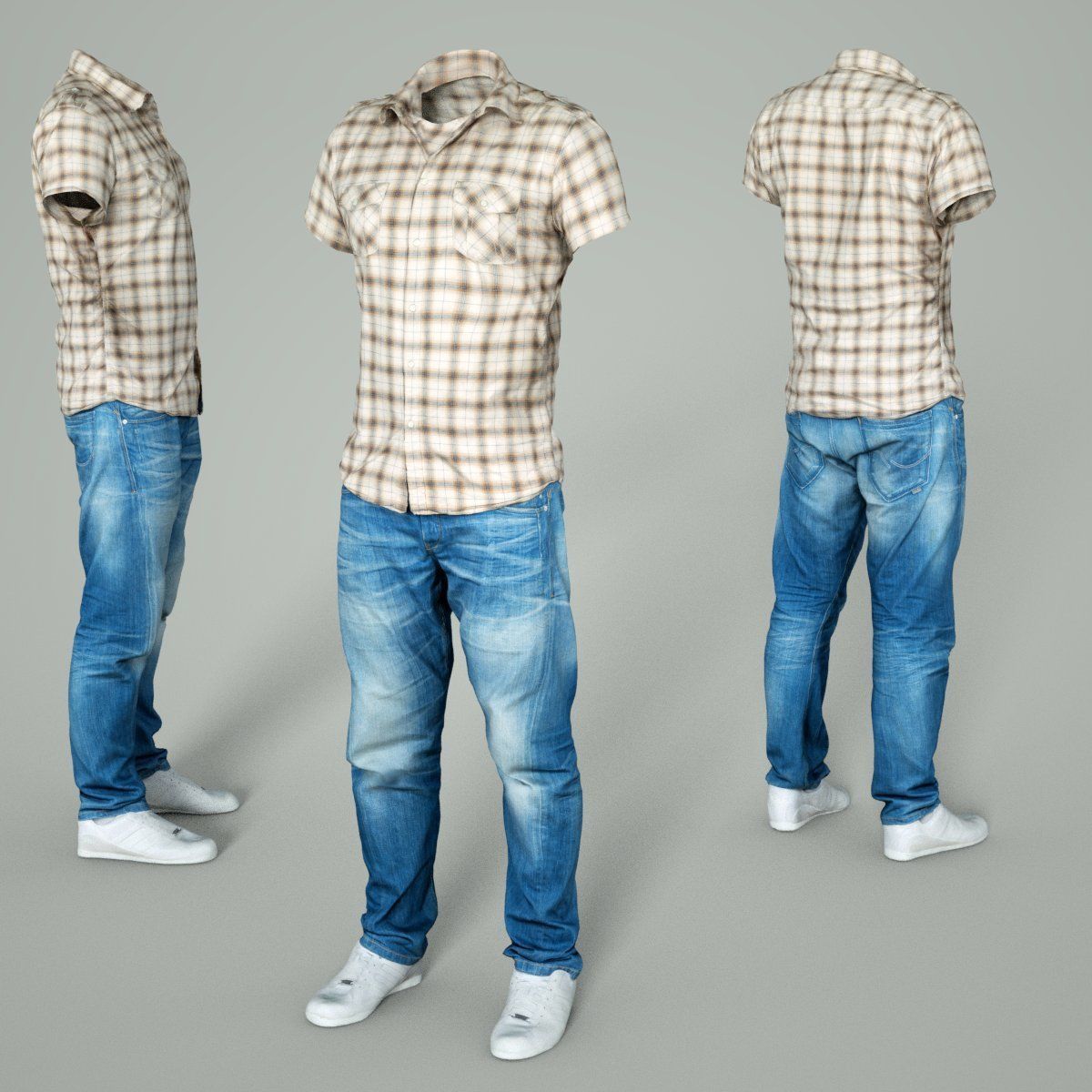 Male Casual Outfit 61 Shirt Jeans Footwear Low-poly 3D model_6