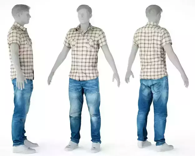 Male Casual Outfit 61 Shirt Jeans Footwear Low-poly 3D model