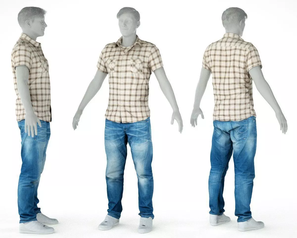 Male Casual Outfit 61 Shirt Jeans Footwear Low-poly 3D model_0
