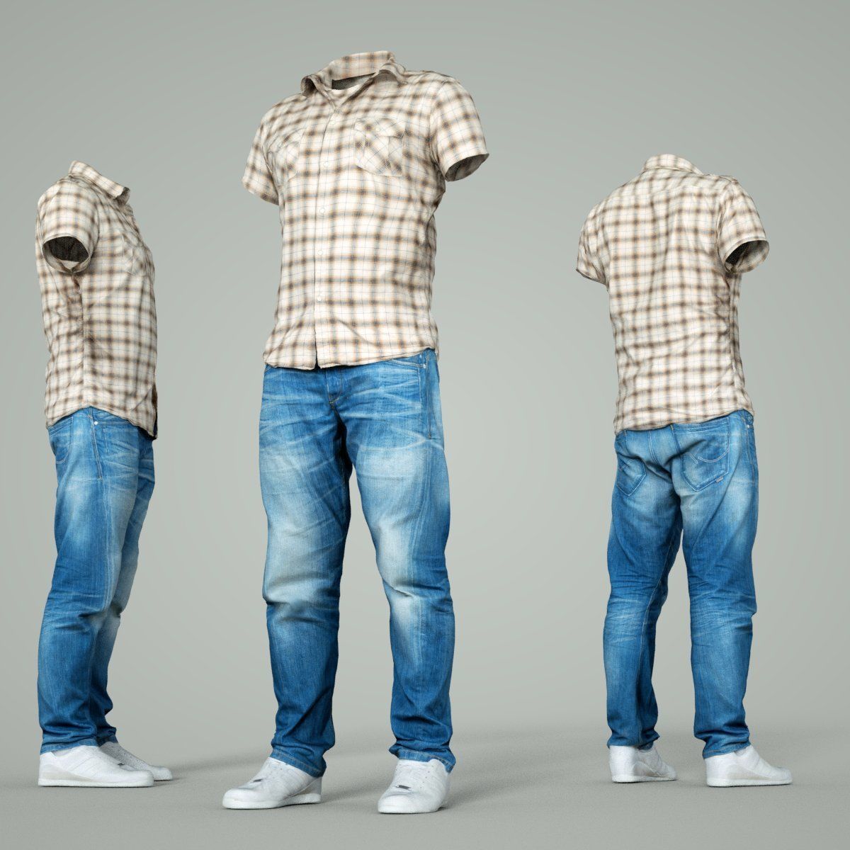 Male Casual Outfit 61 Shirt Jeans Footwear Low-poly 3D model_5