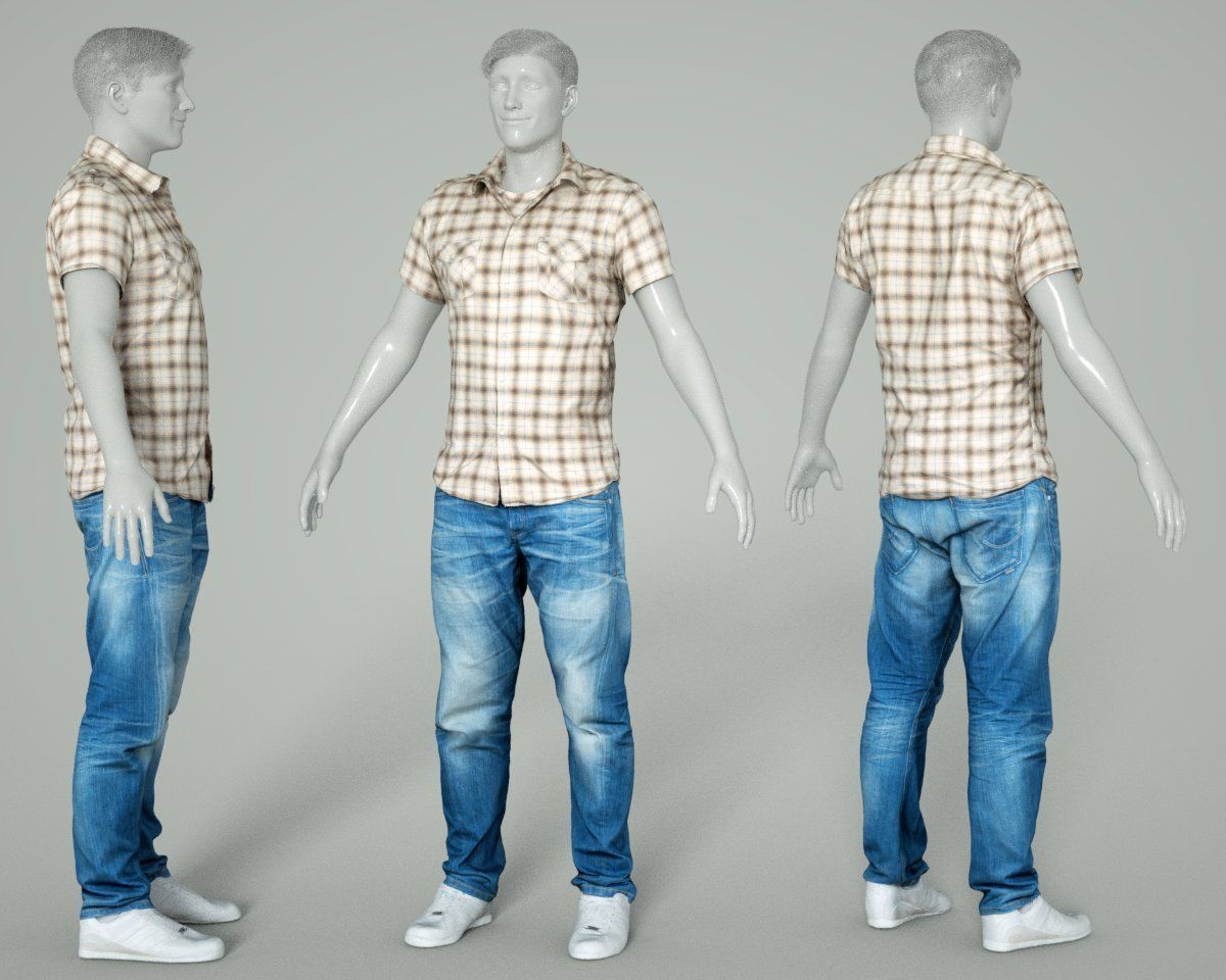 Male Casual Outfit 61 Shirt Jeans Footwear Low-poly 3D model_3