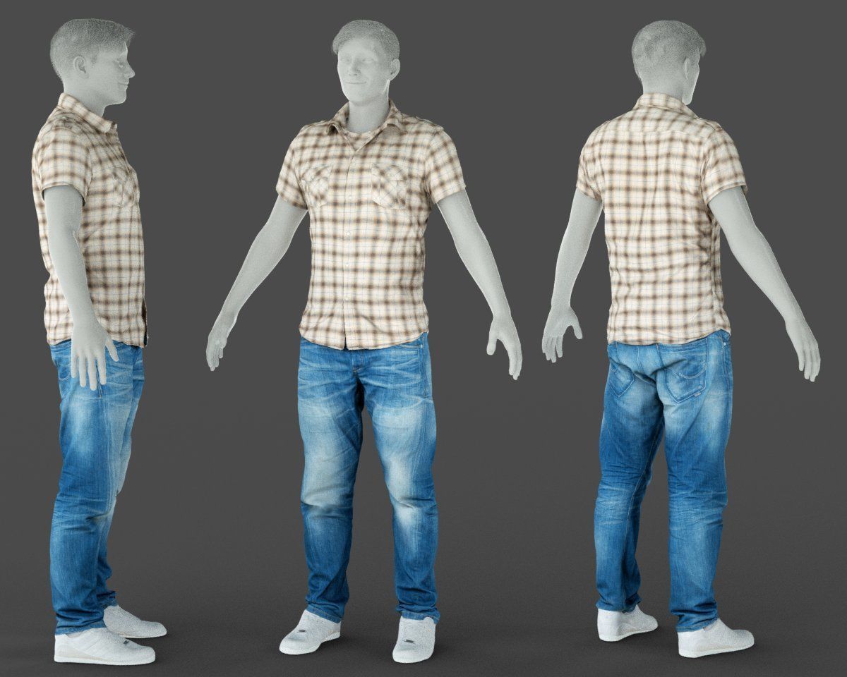 Male Casual Outfit 61 Shirt Jeans Footwear Low-poly 3D model_4