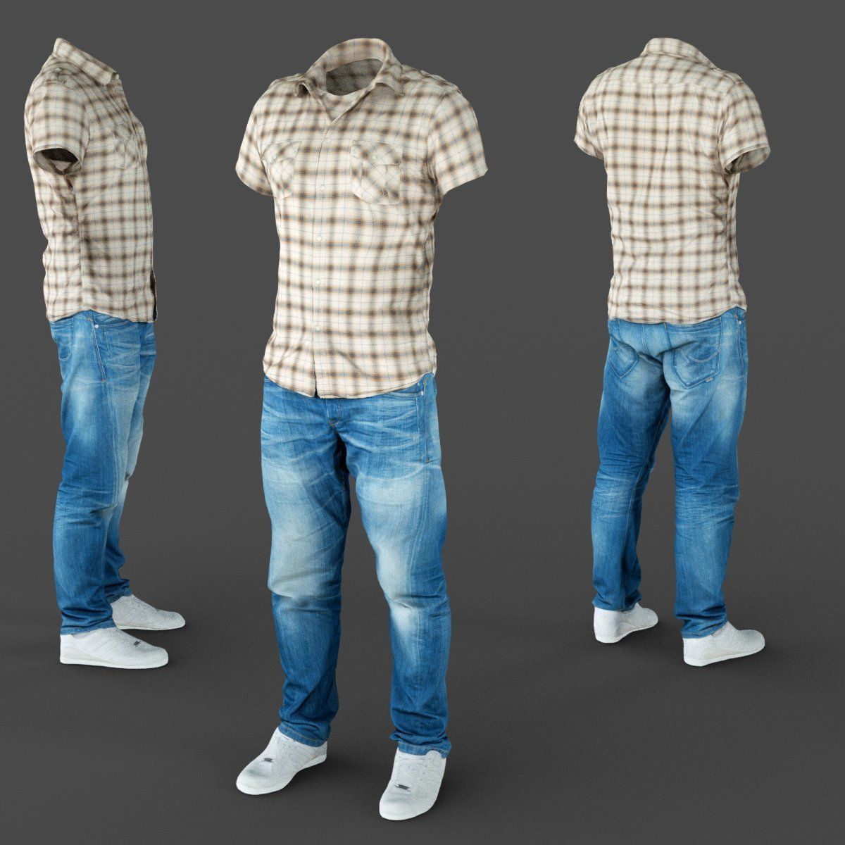 Male Casual Outfit 61 Shirt Jeans Footwear Low-poly 3D model_2