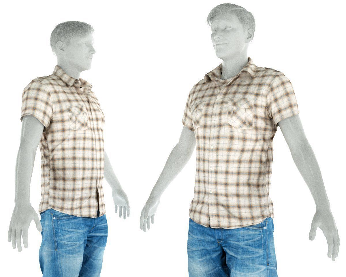 Male Casual Outfit 61 Shirt Jeans Footwear Low-poly 3D model_1