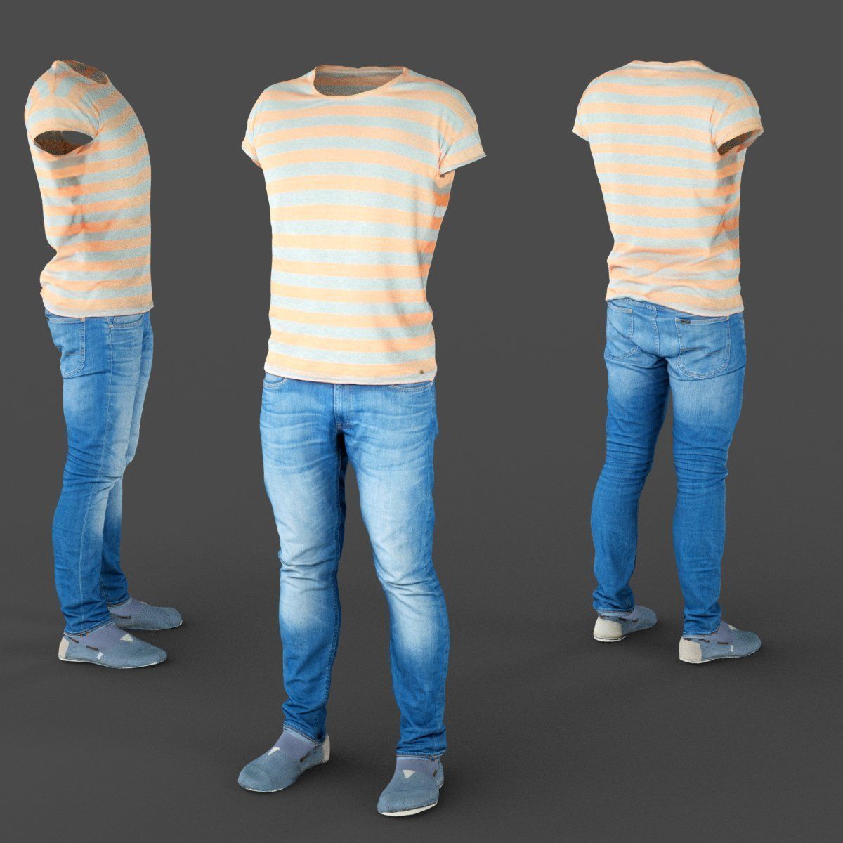 Male Casual Outfit 62 Tshirt Jeans Footwear Low-poly 3D model_2