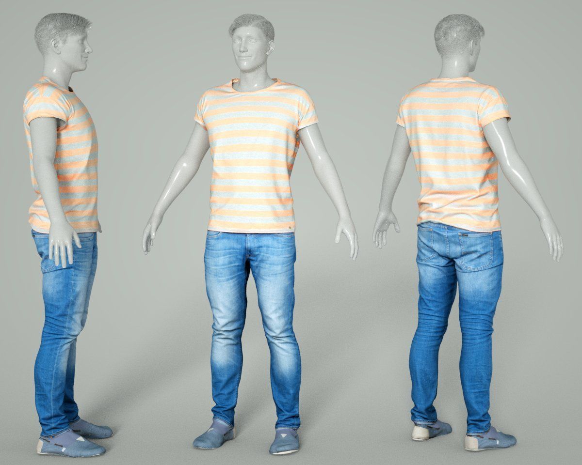 Male Casual Outfit 62 Tshirt Jeans Footwear Low-poly 3D model_7