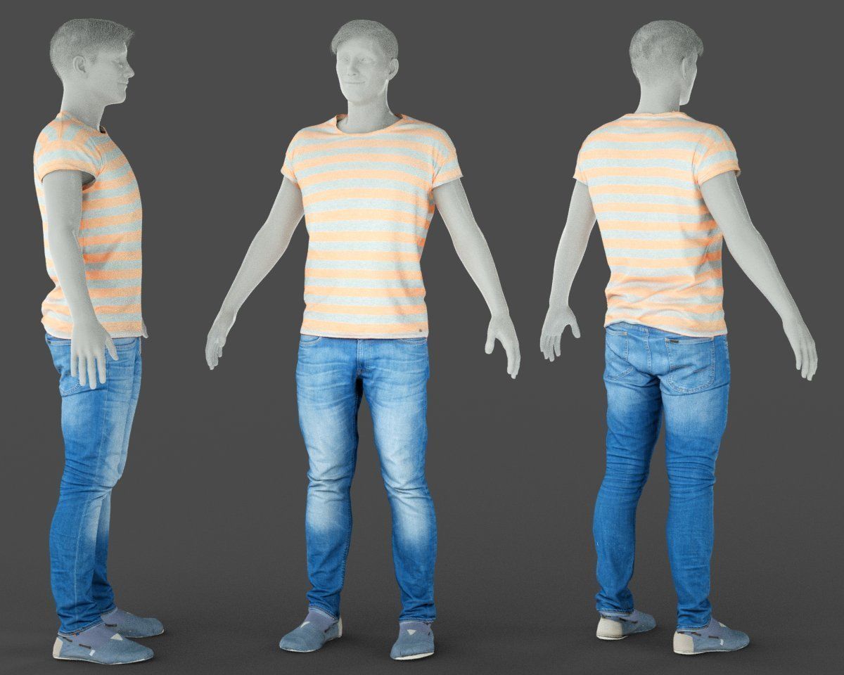 Male Casual Outfit 62 Tshirt Jeans Footwear Low-poly 3D model_4