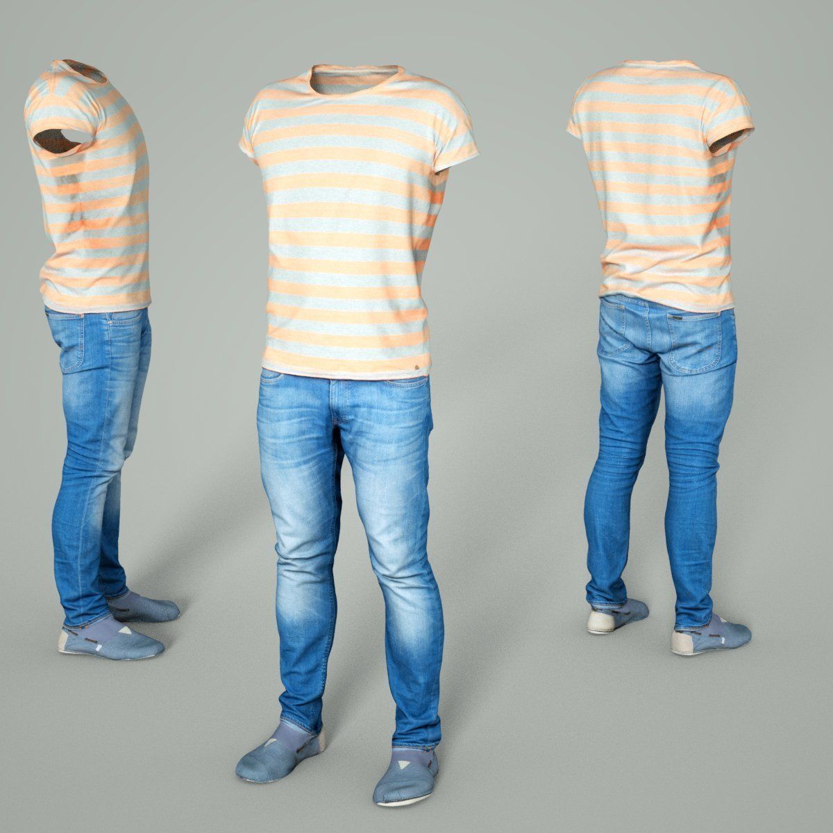 Male Casual Outfit 62 Tshirt Jeans Footwear Low-poly 3D model_3