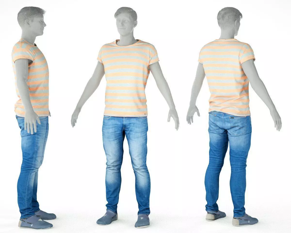 Male Casual Outfit 62 Tshirt Jeans Footwear Low-poly 3D model_0