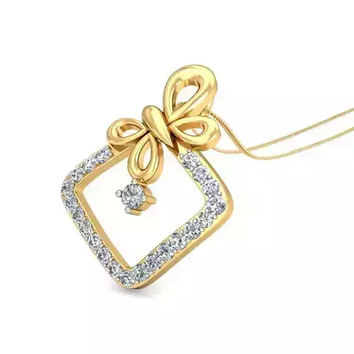 Square Shaped Butterfly Design Gold Pendant