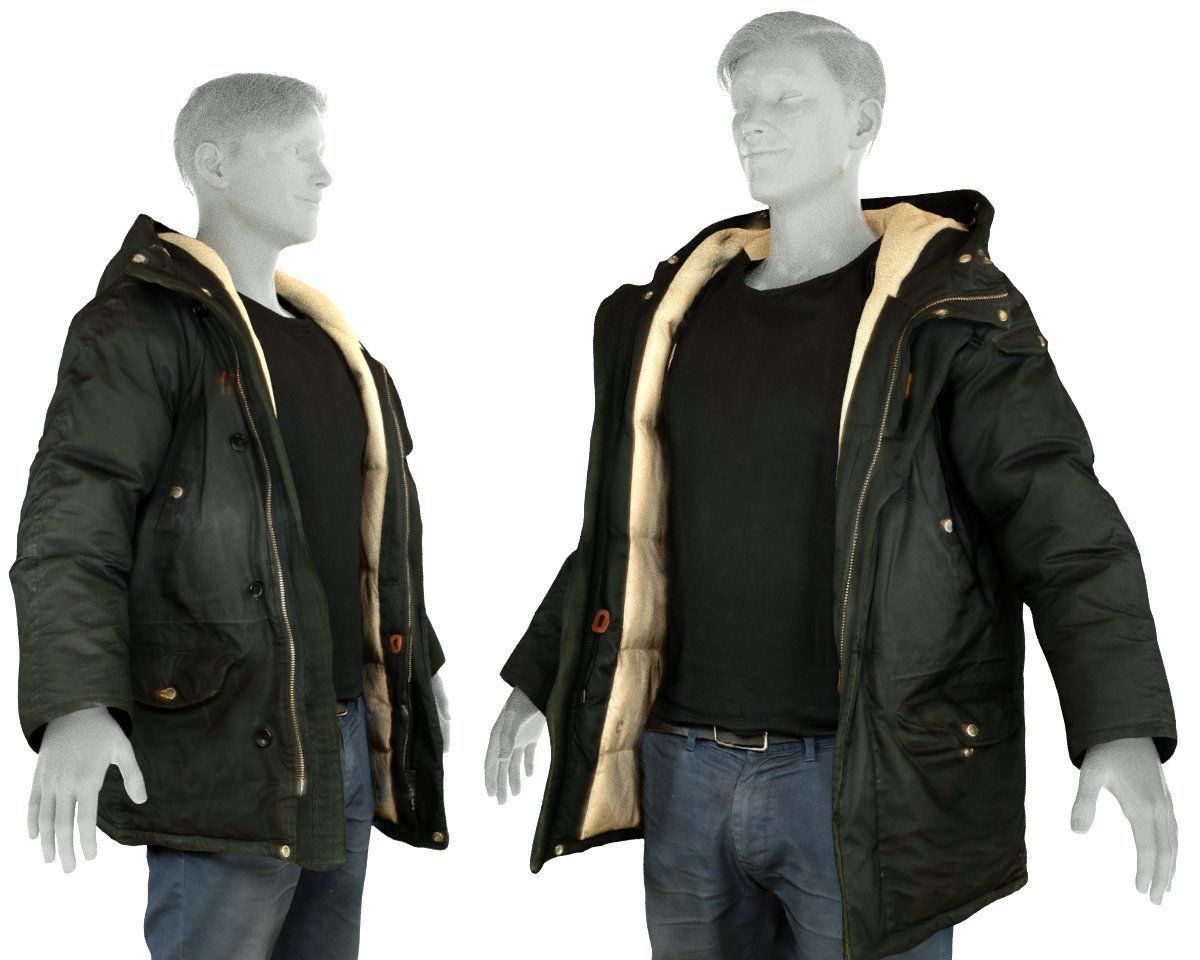 Male Casual Outfit 65 Coat Jeans Footwear Low-poly 3D model_1