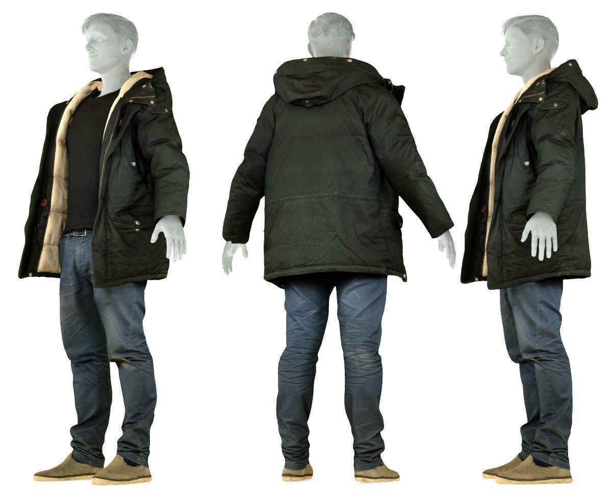 Male Casual Outfit 65 Coat Jeans Footwear Low-poly 3D model_8