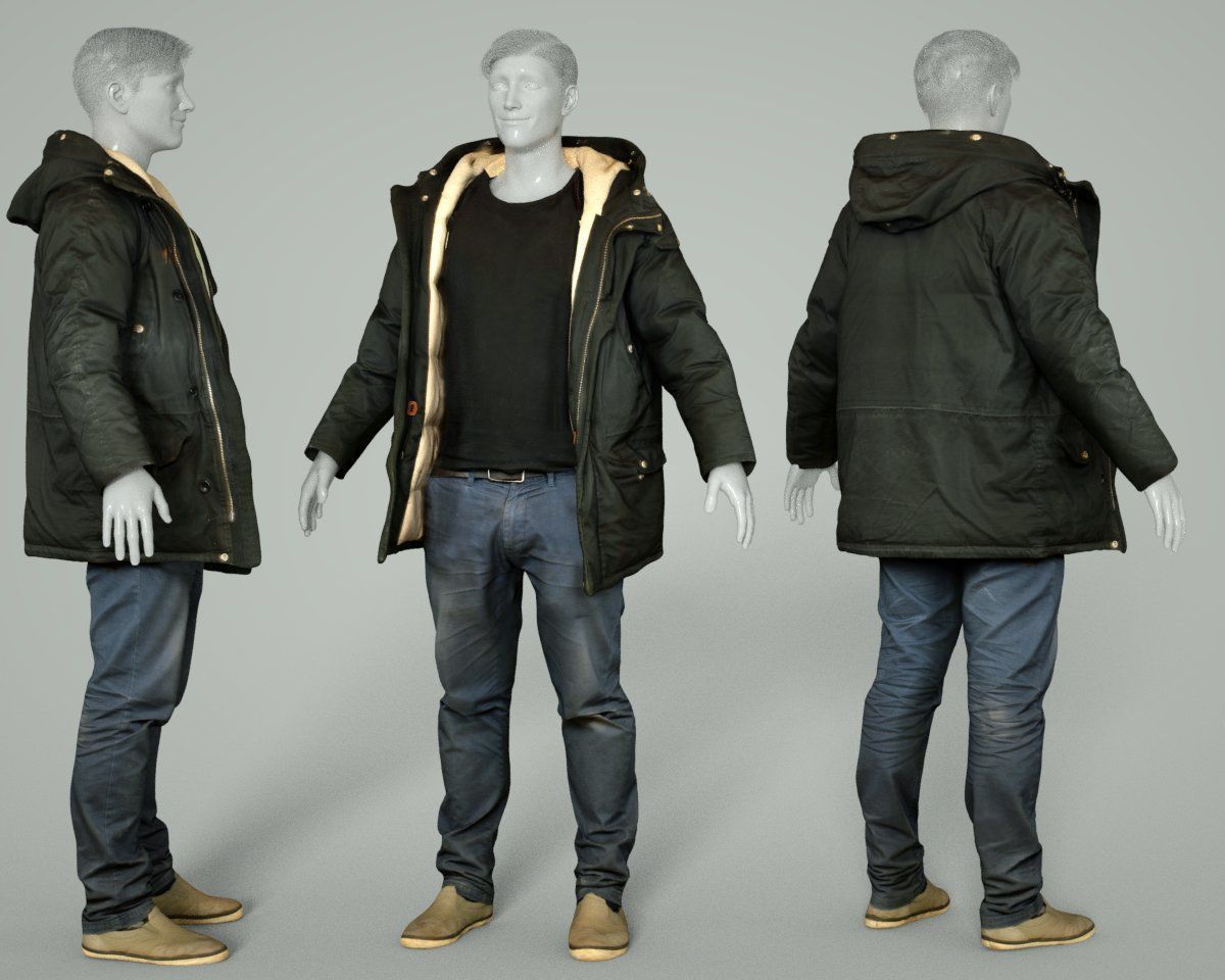 Male Casual Outfit 65 Coat Jeans Footwear Low-poly 3D model_6