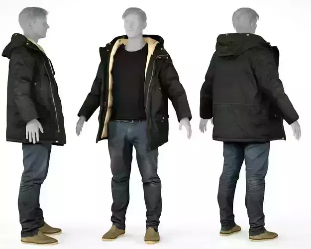 Male Casual Outfit 65 Coat Jeans Footwear Low-poly 3D model