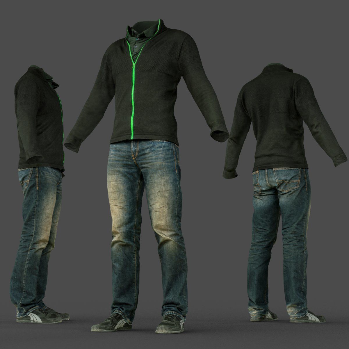 Male Casual Outfit 66 Pull Jeans Shoes Low-poly 3D model_4