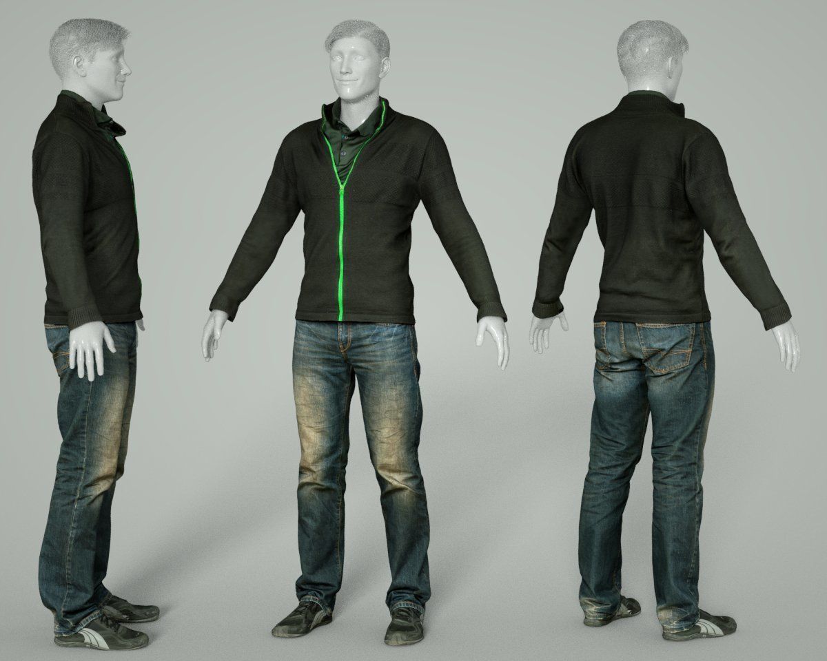 Male Casual Outfit 66 Pull Jeans Shoes Low-poly 3D model_5