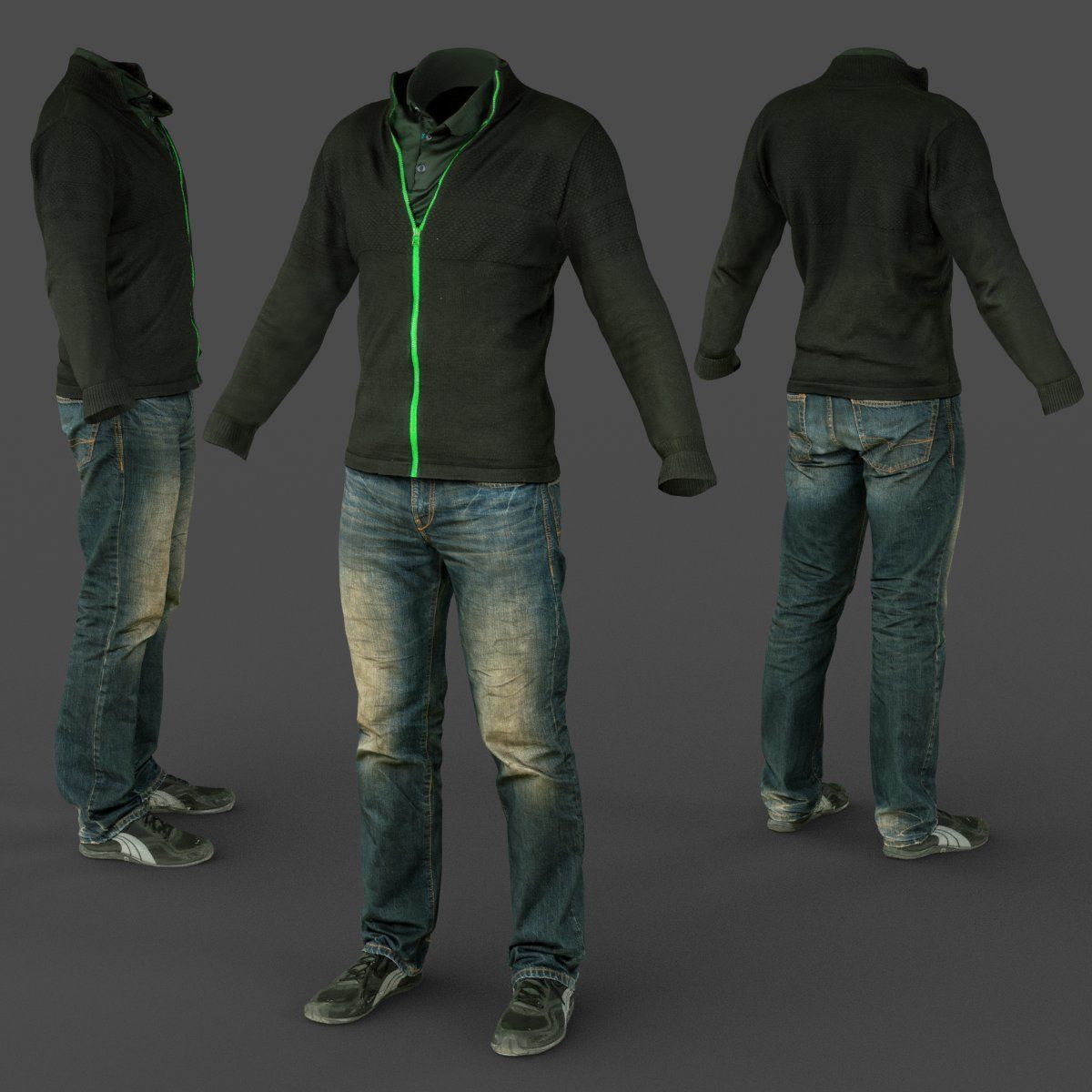 Male Casual Outfit 66 Pull Jeans Shoes Low-poly 3D model_2