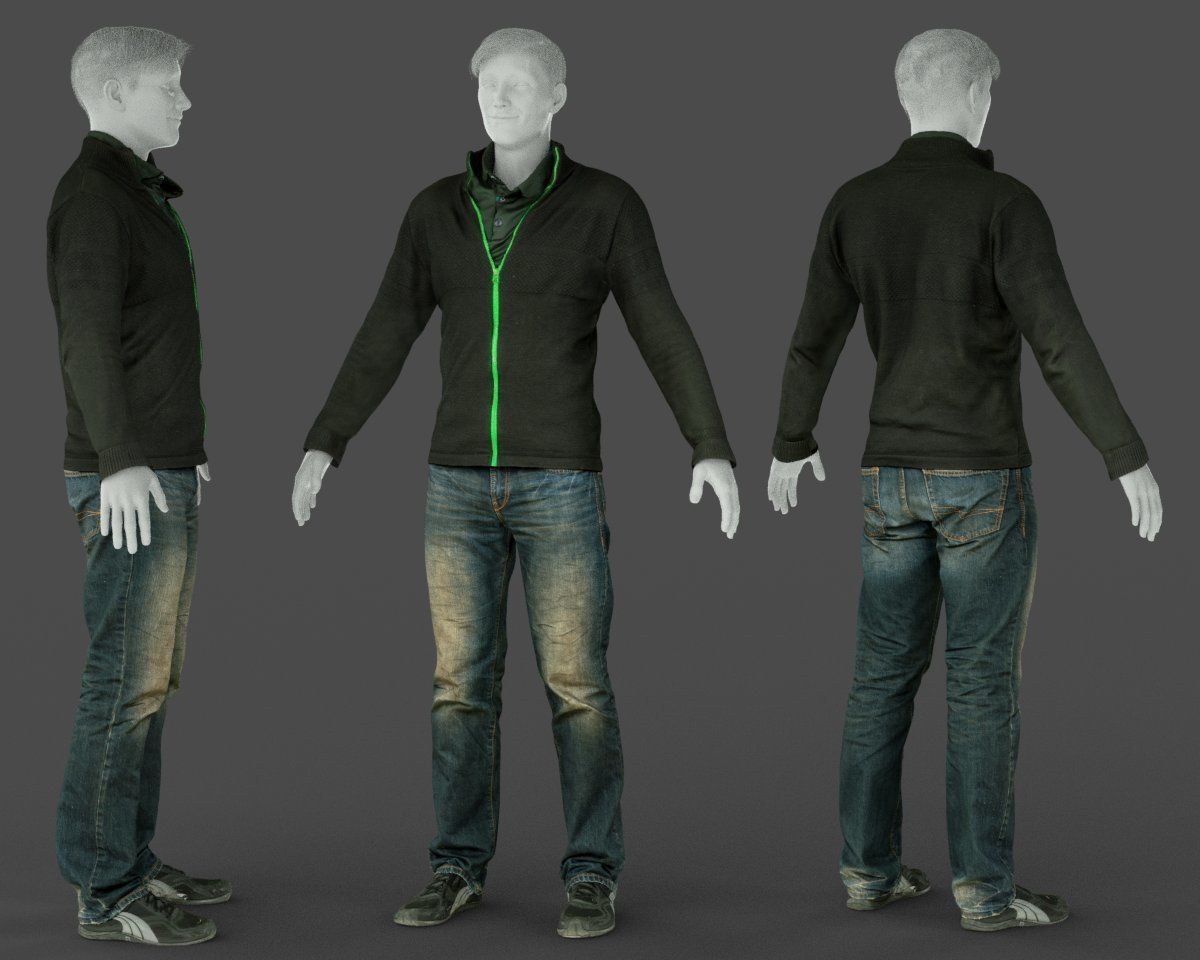 Male Casual Outfit 66 Pull Jeans Shoes Low-poly 3D model_6