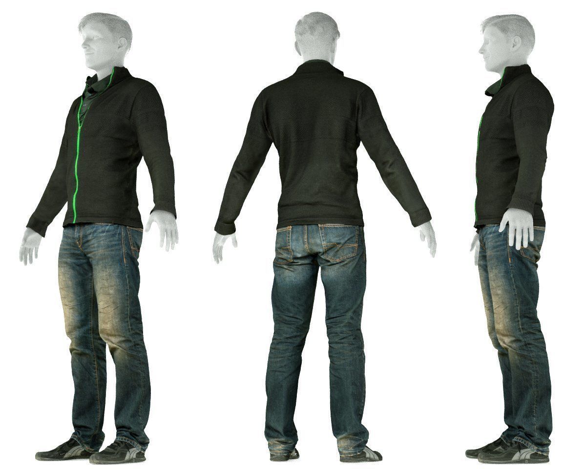 Male Casual Outfit 66 Pull Jeans Shoes Low-poly 3D model_8