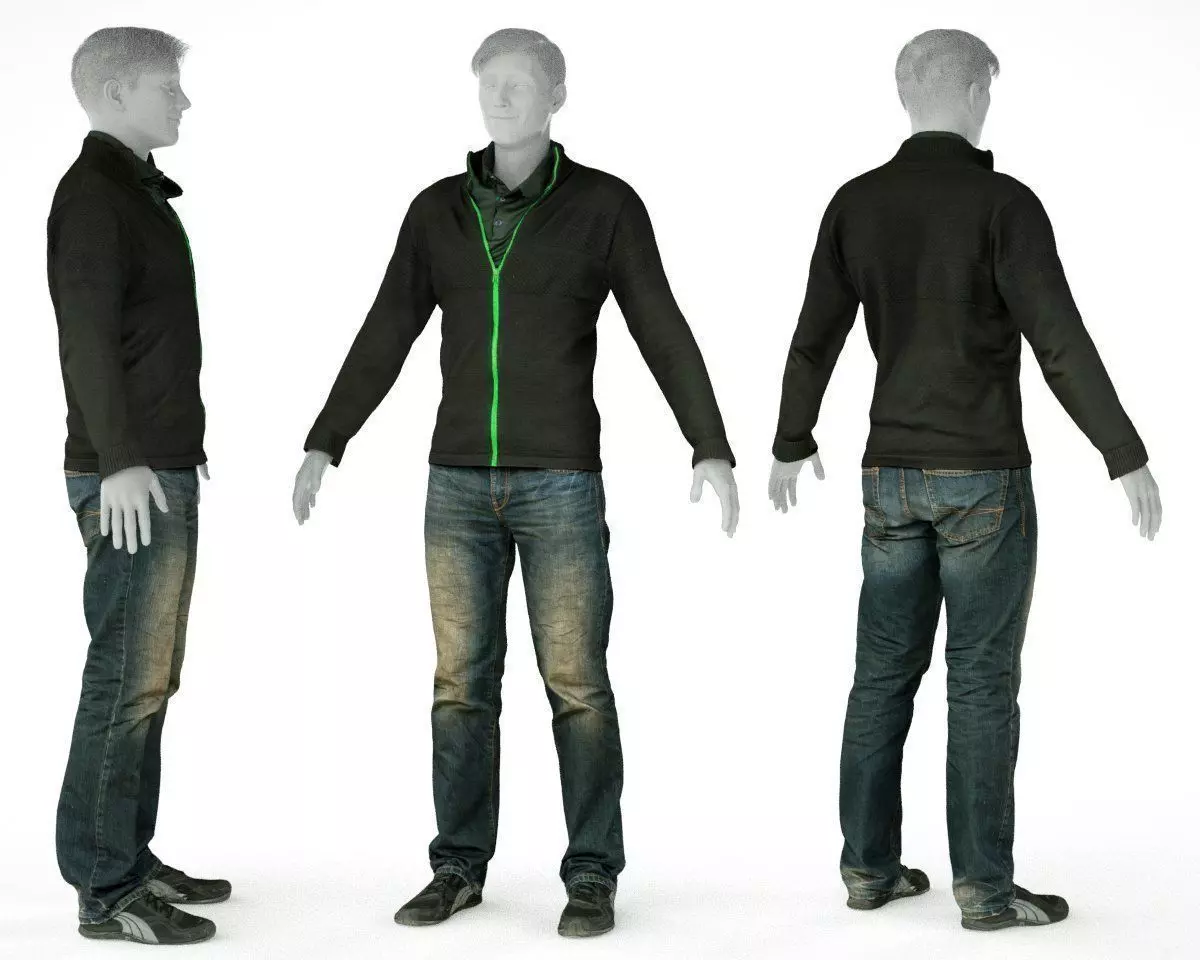 Male Casual Outfit 66 Pull Jeans Shoes Low-poly 3D model_0