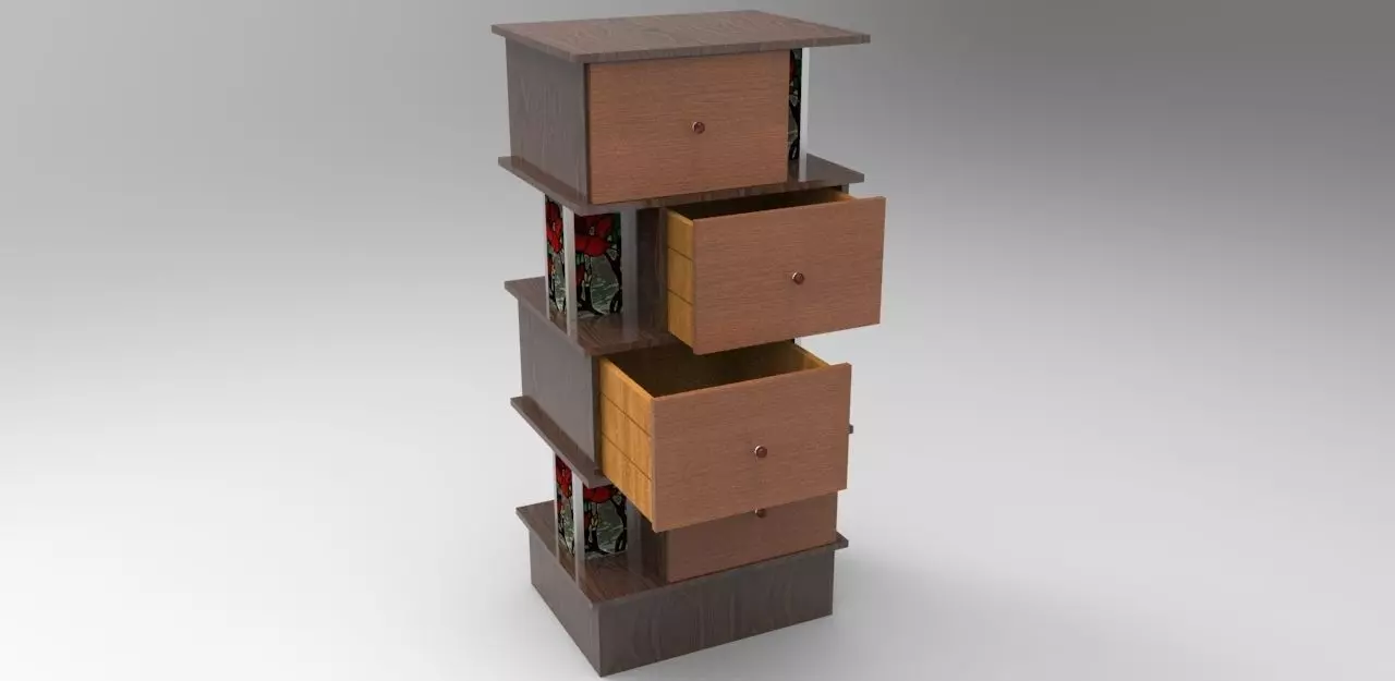 Dresser wooden bookcase with three drawers Free 3D model