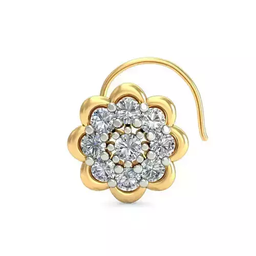 Flower Shaped Nose Stud With Diamonds