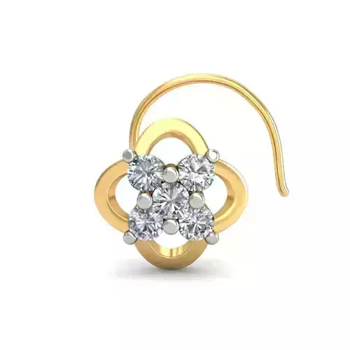 Flower Shaped Nose Stud With Diamonds 3