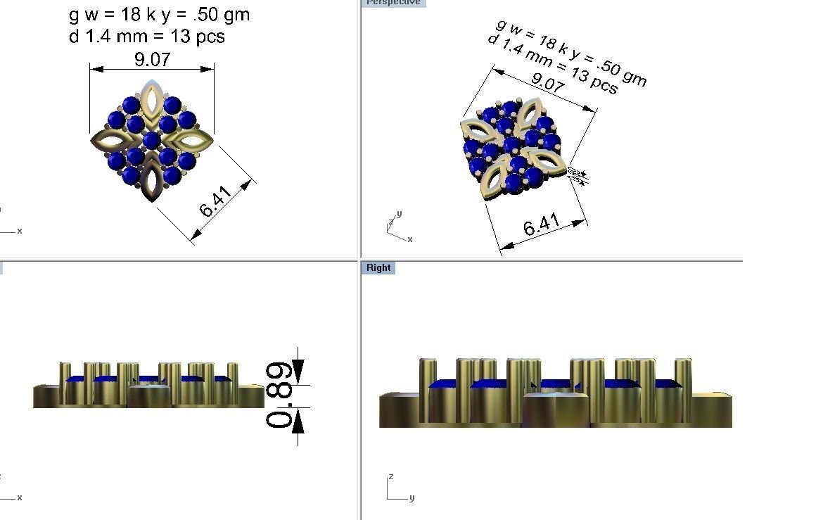 Flower Shaped Nose Stud With Diamonds 4 3D print model_4