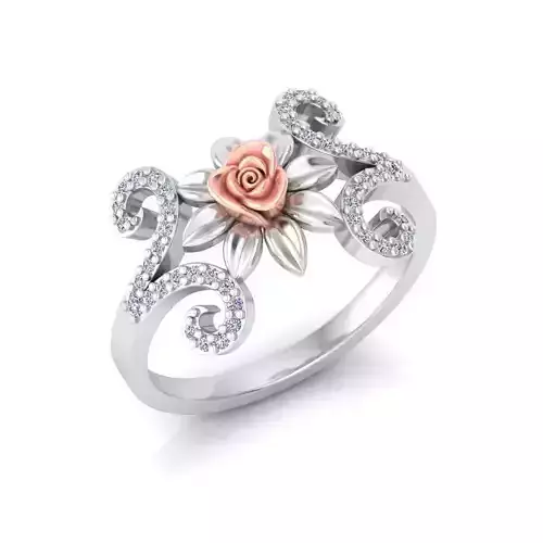 Flower Shaped Silver Ring With Diamonds 22