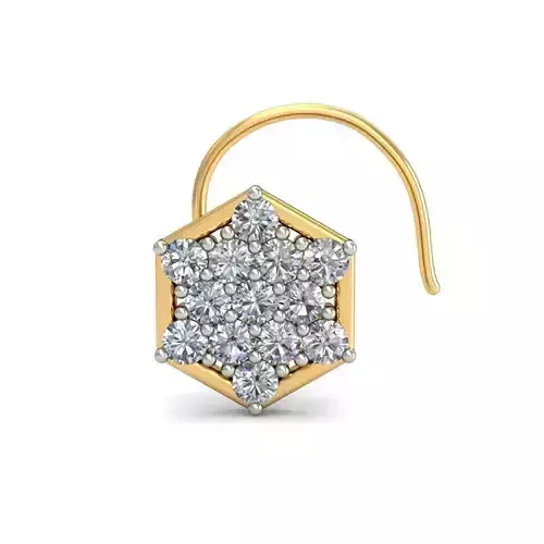 Hexagon Shaped Nose Stud With Diamonds