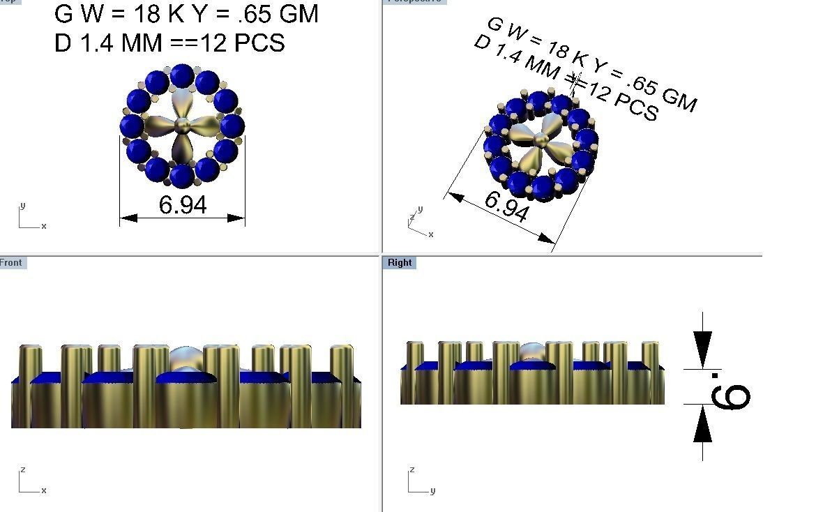 Flower Shaped Nose Stud With Diamonds 5 3D print model_4