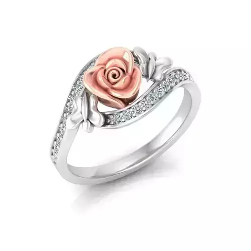 Swirl Floral Silver Ring With Diamonds