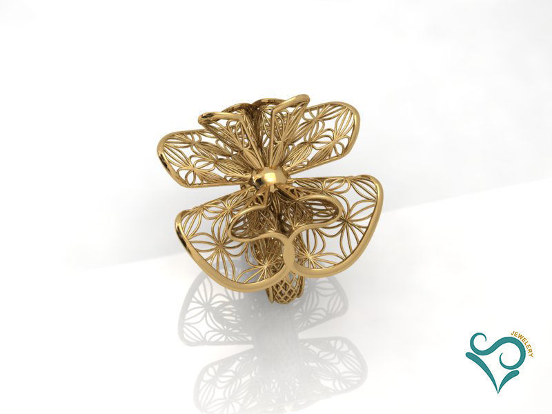 Gold Ring wedding flower ring printable jewel 3D print model_3