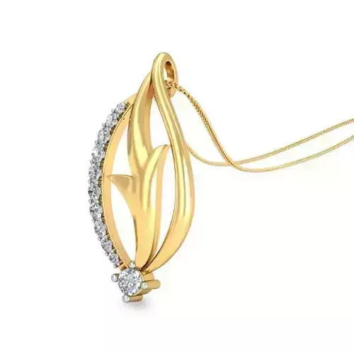 Leaf Shaped Gold Pendant With Diamonds 15