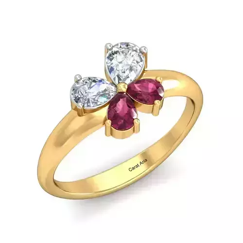 Butterfly Shaped Gold Ring With Gemstones 3D print model
