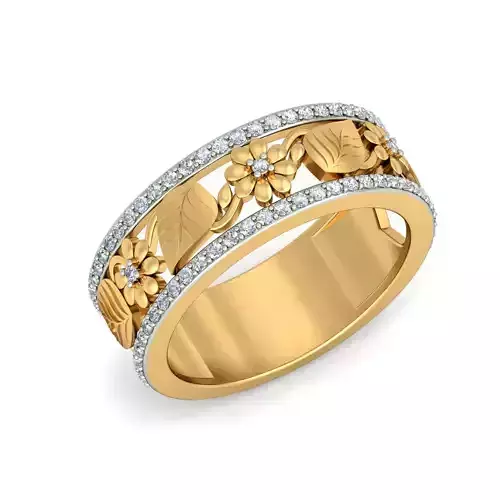 Wide Band Gold Ring With Diamonds 8