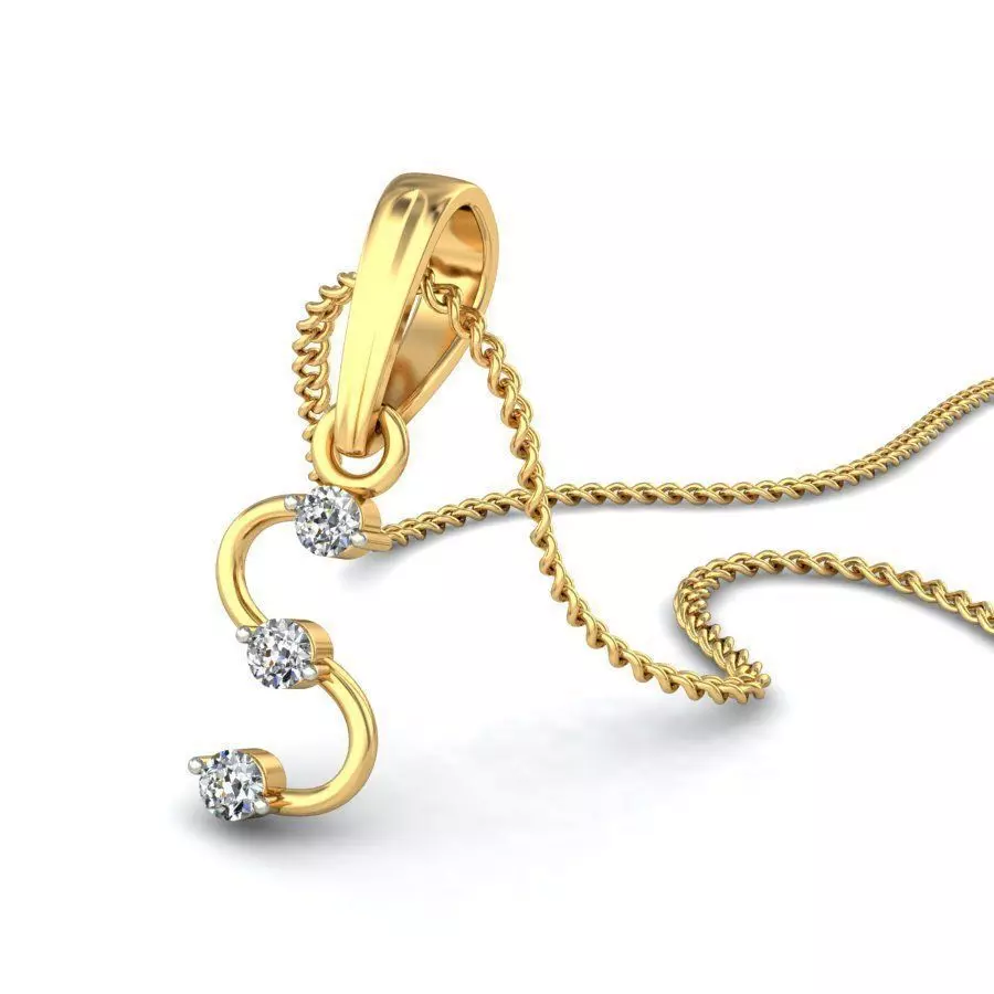 Letter S Script Gold Pendant With Diamonds 2 3D print model_0