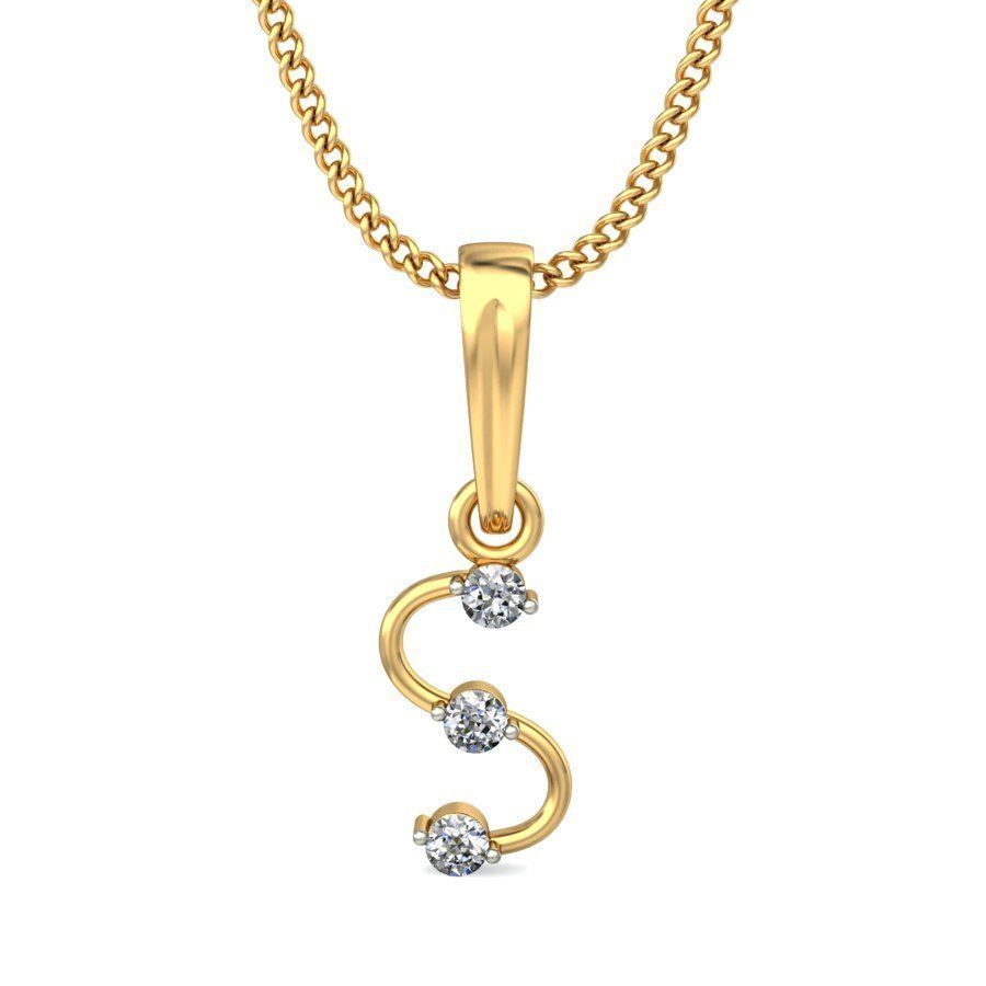 Letter S Script Gold Pendant With Diamonds 2 3D print model_9
