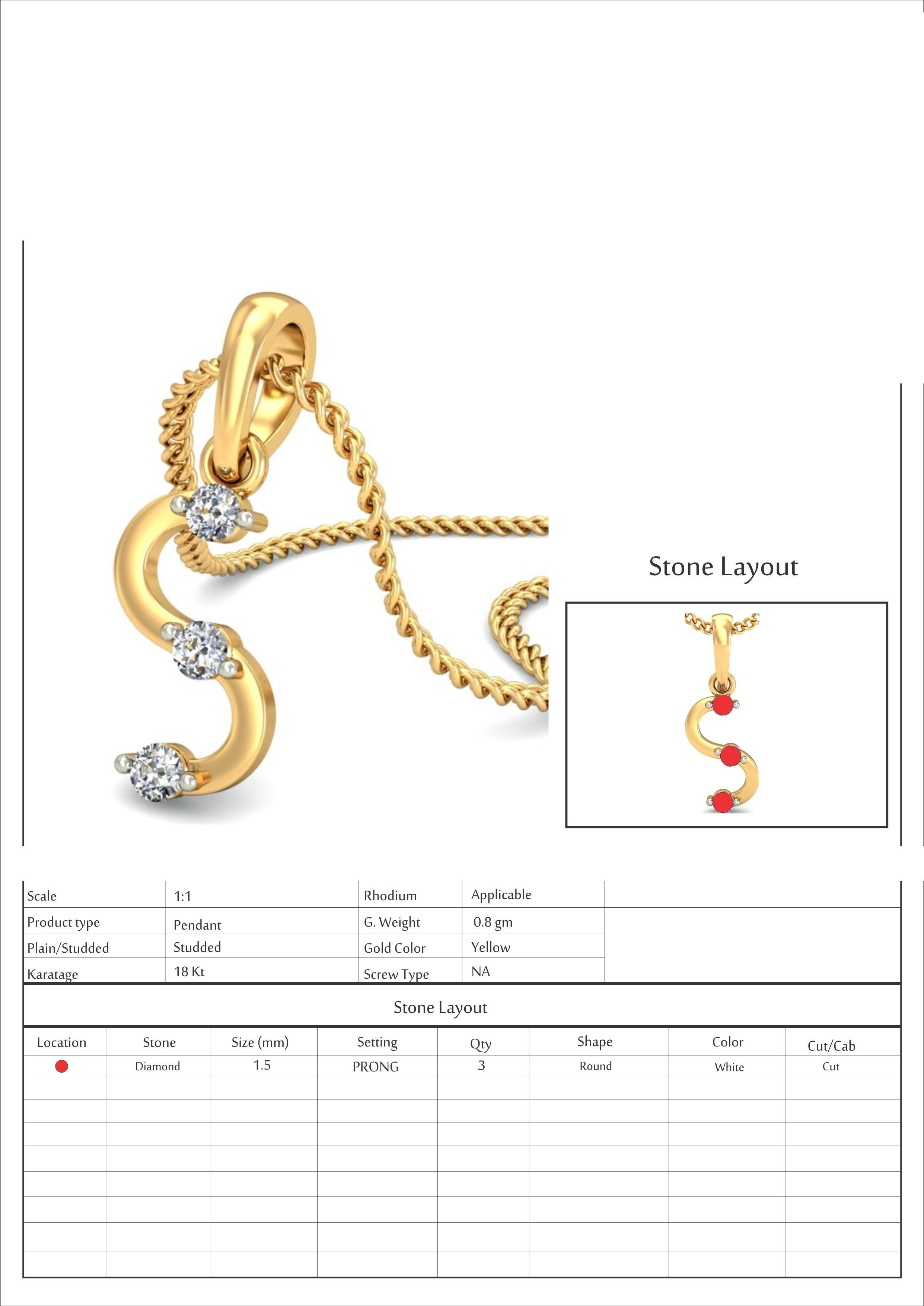 Letter S Script Gold Pendant With Diamonds 2 3D print model_10