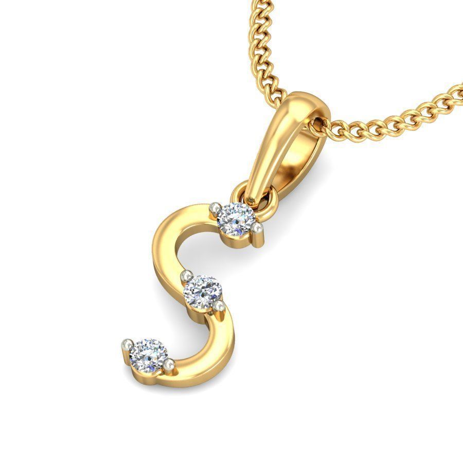 Letter S Script Gold Pendant With Diamonds 2 3D print model_6