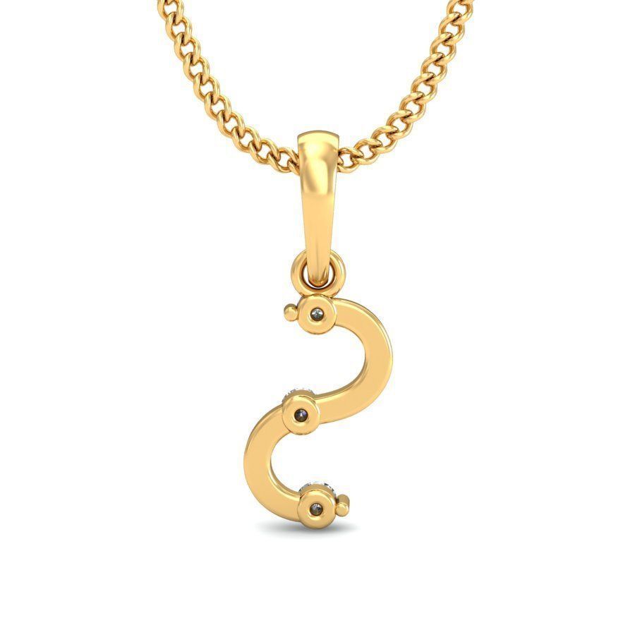Letter S Script Gold Pendant With Diamonds 2 3D print model_4